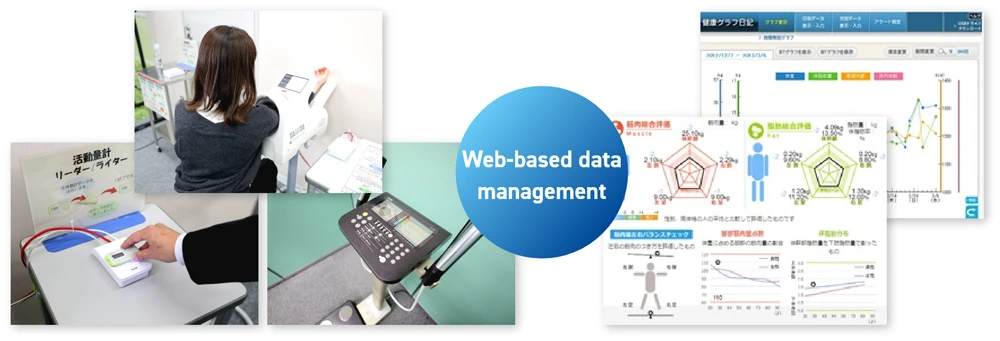 Body composition analyzer and blood pressure gauge linked with activity meter